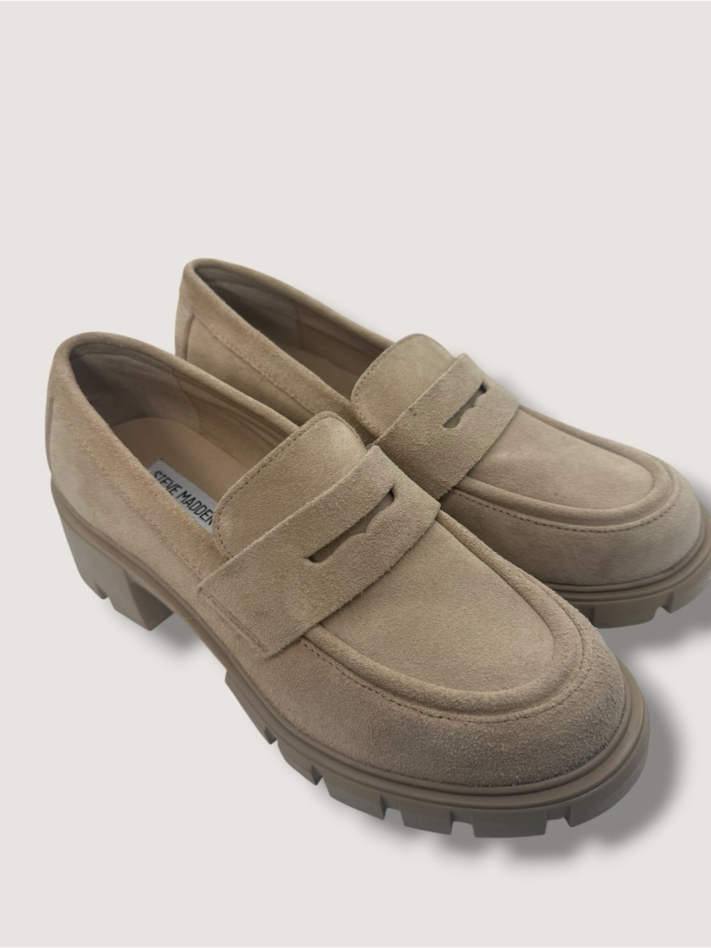 Steve Madden Tan Suede Lug-Sole Penny Loafers - Picture 3 of 8